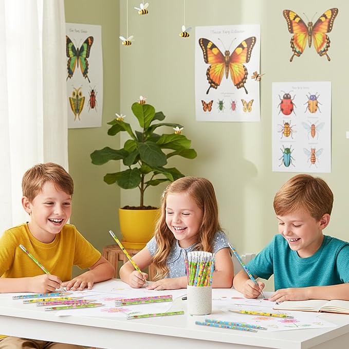 Xqumoi 60Pcs Insects Pencils with Eraser - Spring Butterfly Bee Ladybug #2 HB Pencils, School Classroom Student Rewards Office Supply Holiday Gift Goodie Bag Fillers Stuffers Party Favors