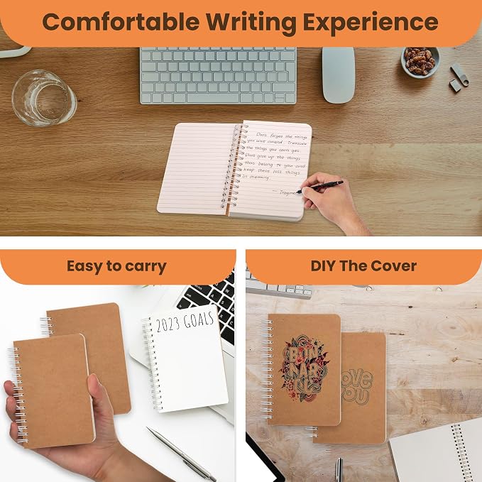 TWONE Spiral Notebook, 5 Pack Small Pocket Size Notebooks for Writing Drawing Note Taking, 3.5”x5.5”, 180 Ruled Pages, 90 Sheets