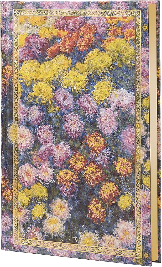 Hardcover Lined Journal - 224 Pages 100GSM Thick A5 Notebook with Gilded Edges & Gold Foil, Aesthetic Chrysanthemum Garden Diary for Women, Dream Journal