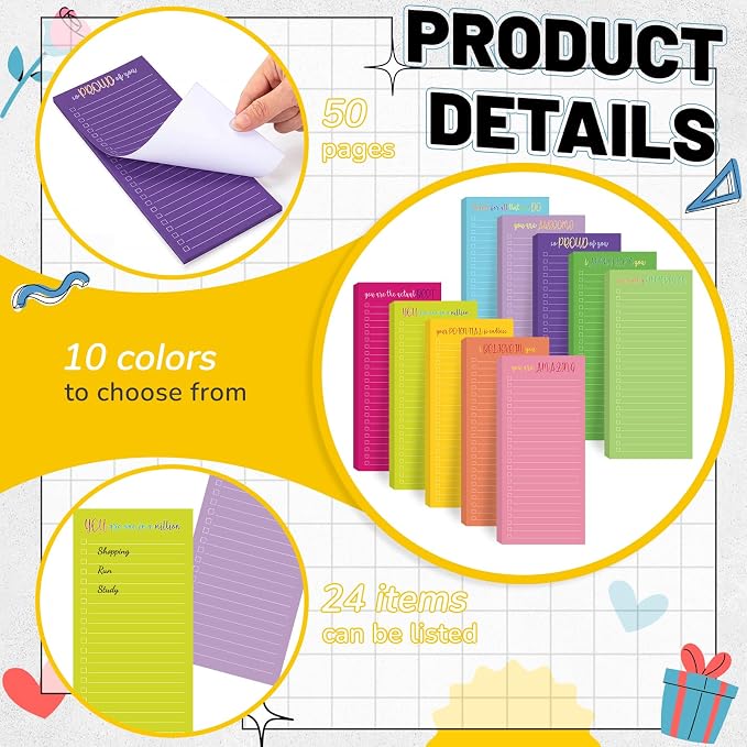 Censen 10 Pack 500 Sheets to Do List Notes Daily Checklist Notepad with 50 Sheets Undated Memo Pad Color Block Shopping List Weekly Plan Notepad Organizer Planners(Colorful,Motivation Words)