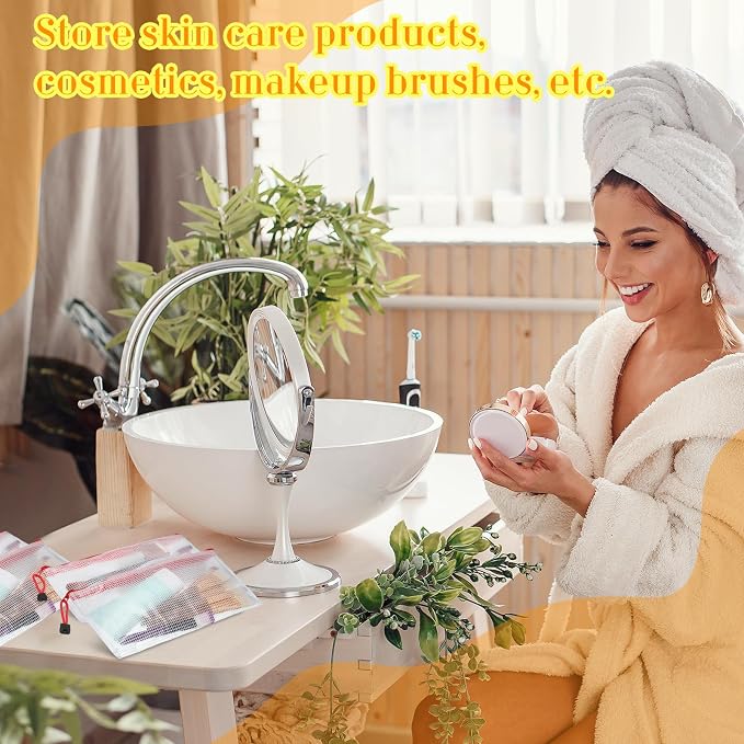 Handepo 100 Pack Mesh Zipper Pouch Pencil Pouches Bulk Clear Storage Bag Small Waterproof Purse Bag Multipurpose for Cash Board Game Passport Office(A6/9.45x4.53in,White Pouch Red Zipper)