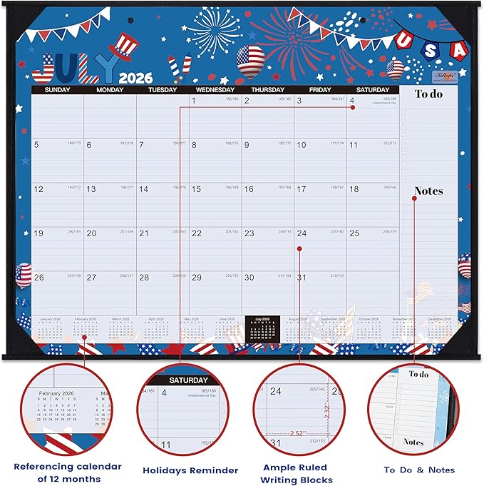 2026-2027 Desk Calendar - Large Desk Calendar 2026-2027, Jul.2026 - Dec.2027, 22" x 17", 18 Months Calendar with Corner Protectors + Large Ruled Blocks, To-do & Notes, 12 Different Themes