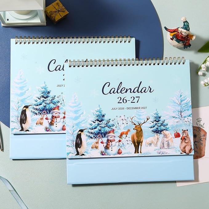 Desk Calendar 2026-2027 - Standing Flip Desktop Calendar 2026-2027 from July 2026 to December 2027, 18 Month, 9.8" x 8.3" Desktop Calendar for Office School Home, Animal & Seasonal Watercolor