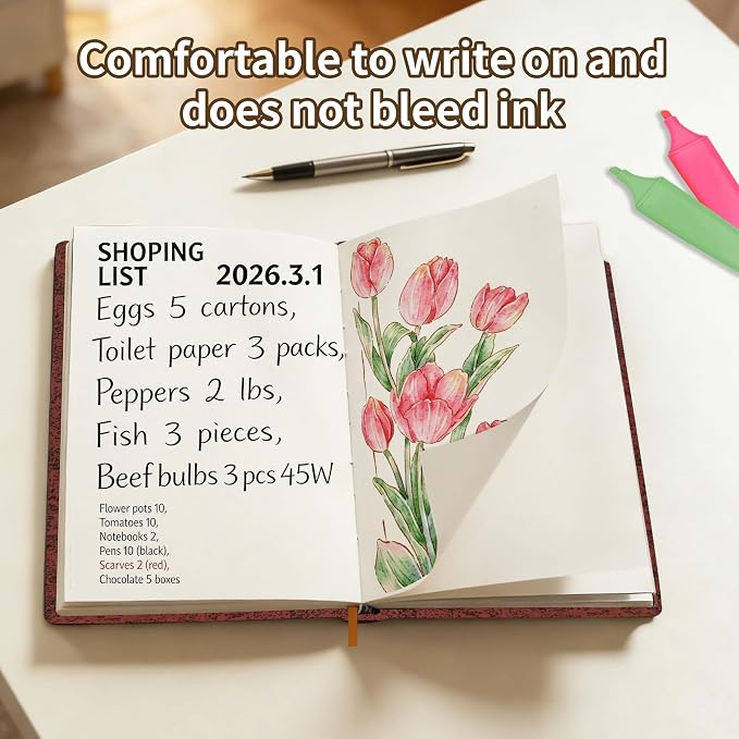 Mlife Thick Journal Blank Notebook,288 Pages A5 Notebook,120gsm Plain Paper,Vintage Hardcover Notebook with Gold-Embossed Floral for Men Women,5.5'' X 8.27''