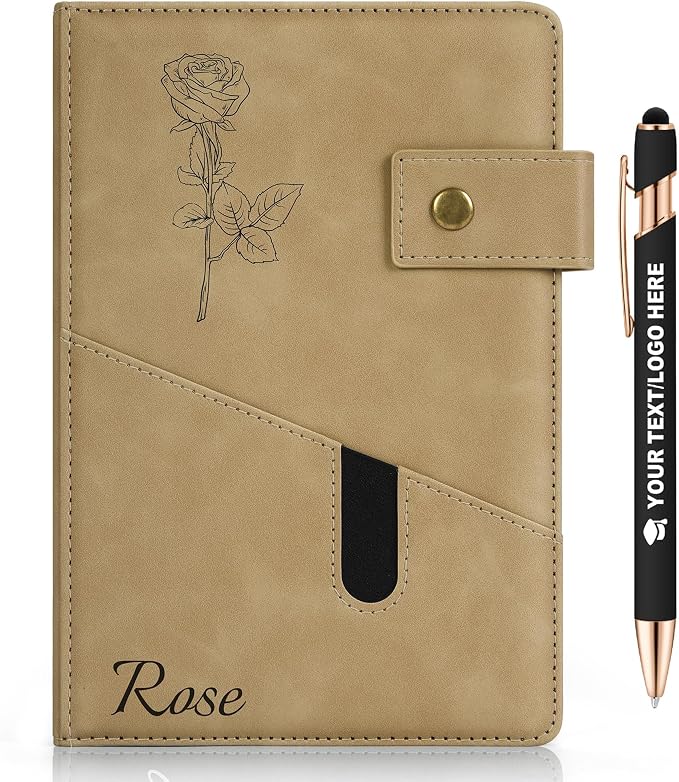 ENOMY Personalized Notebook Set Custom Leather Journal with Stylus Pens Gift,Khaki
