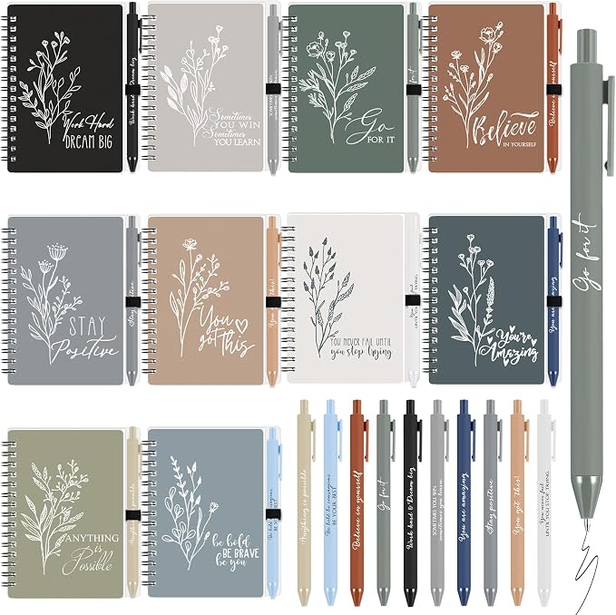 Tenceur 10 Set Mini Inspirational Notebook Back to School Motivational Pen Bulk Teacher Gift Small Pocket Journals Notepad Employee Appreciation Gift for Coworker Office (Classic Color)