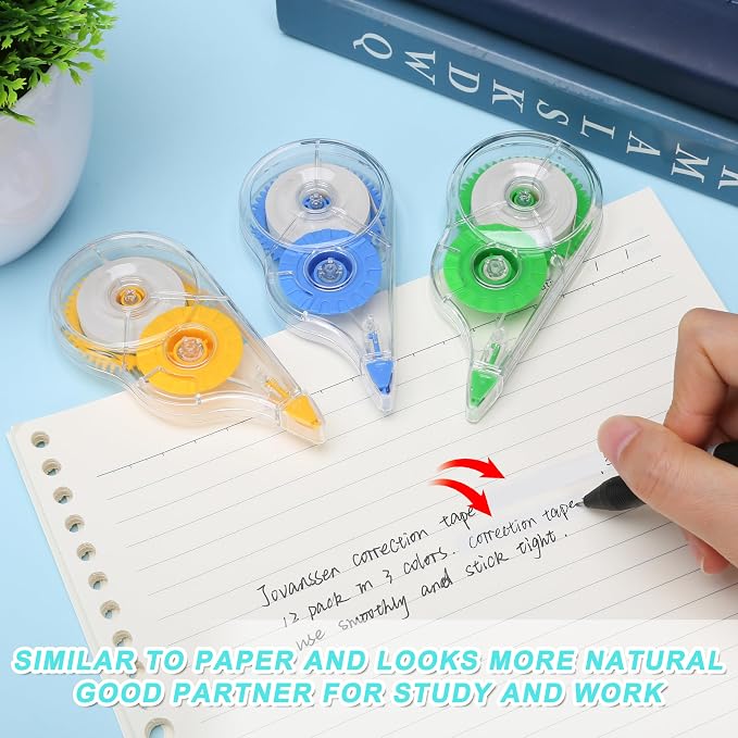 White Correction Tape, 12 Pack, 39.37 Feet - Classic Design | Correction Tape for School Office, Writing Supplies and Correction Supplies