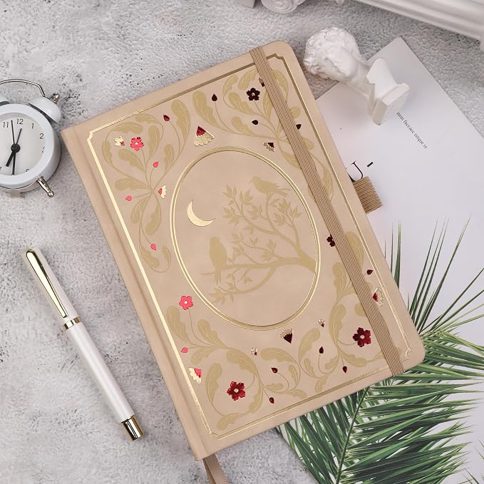 TIEFOSSI Line Journal Notebook, A5 Hardcover Rule Journal for Women Men | 100gsm 316 Numbered Pages Diary, Aesthetic Leather Bird Pattern for Journaling Organization,Planning, Tracking & Sketching
