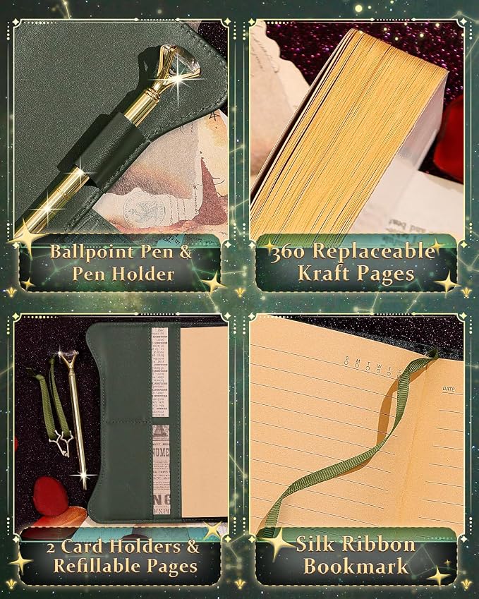 Hoci Poci Diary with Lock and Keys for Girls Gift Ideas, 360 Pages Journal | Elegant Gift Box for Teen Girls, B6 Kraft Pages Refillable Notebook with Pen and Bookmark for Writing, Astro Dark Green