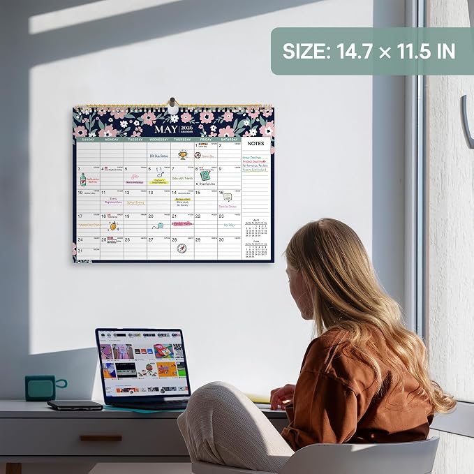 Calendar 2026-2027, 21-Month Wall Calendar Runs Until Jun 2027, 11.5" x 14.7",Large Monthly Calendar with Twin-Wire Binding, Perfect for Home or Office -Twilight Petals