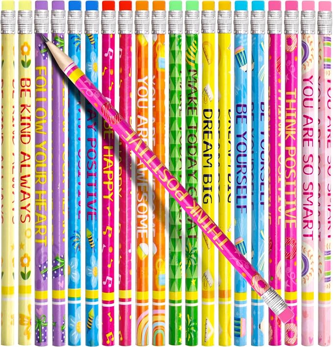 Fancy Land Inspirational Pencils with Eraser, Motivational Sayings, 50PCS | Wooden, Motivational Sayings, Classroom School Teacher Award, For Kids