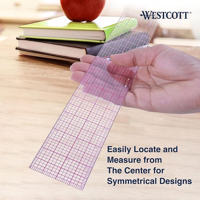 Westcott 8ths Graph Transparent Beveled Edge Ruler, Zero Centering Scale, Durable Laminated Finish,12-Inch, Office, Drafting, Sewing, Engineering, School Supplies (Pack of 144)