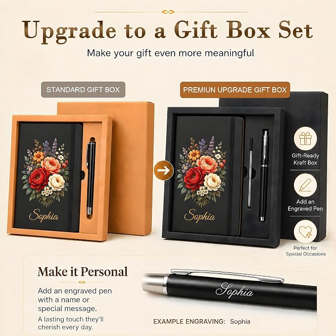 Personalized Notebook and Pen Set | A5, 200 Pages, Lined, Custom Photo, Color Printing, Leather Journal Diary Business Gifts