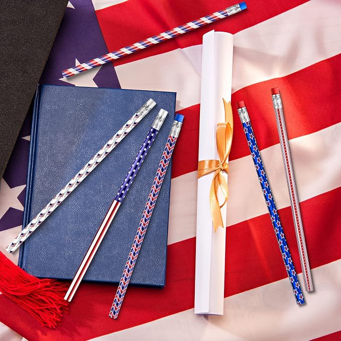 Gersoniel 72 Pieces American Flag Pencils Wooden Patriotic Pencils for 4th of July USA Independence Day 250th Anniversary Parades Party Favors Office Supplies
