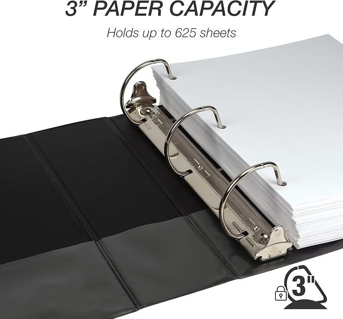 Samsill Durable 3 inch 3 Ring Binder, D Ring Binder, 100% Recycled Chipboard, Black