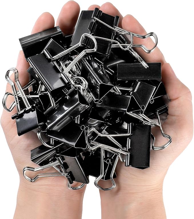 300 Pack Medium Binder Clip, 1-1/4 Inch Metal | Black Fold Back Clips, Standard Paperwork Clamp Bulk for School Teacher Student, Business Office Home
