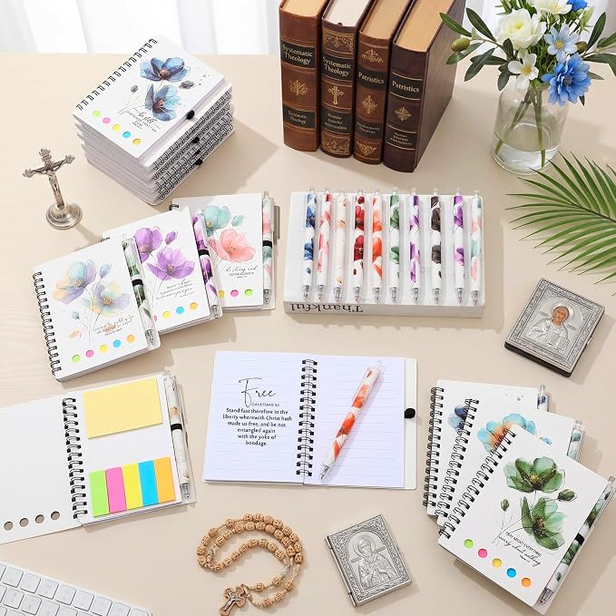 Kosiz 12 Sets/24 Pcs Christian Gifts Bulk Prayer Journal Scripture Notebook, Bible Pen(Light, Water Color)