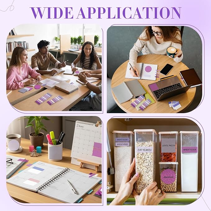 Glenmal Transparent Sticky Note Set 910 Sheets Translucent Clear Self-Adhesive Sticky Notes Bulk Gradient Color Waterproof for Bible Tabs Book Tabs Office Study Supplies Book Annotation(Purple)
