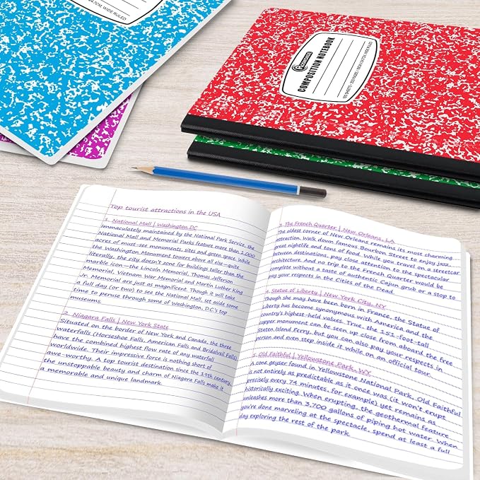 Rosmonde 100 Pack Bulk Composition Notebooks, Wide Ruled, 200 Pages (100 Sheets), 9-3/4 x 7-1/2, Hard Cover, Bulk School Supplies, Assorted Colors Marble Composition Journal, Bulk Notebooks for School
