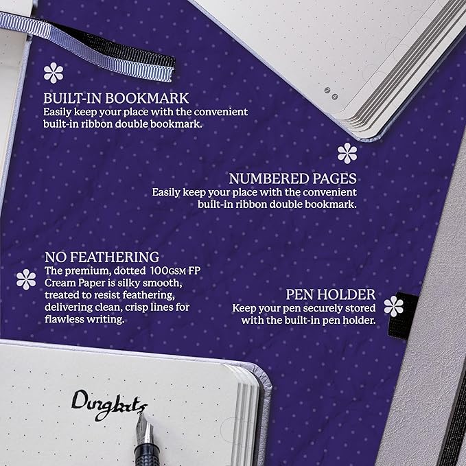Dingbats* Earth Dotted Writing Journal Notebook A5 - Vegan Leather Hardcover - Ideal for Work, Travel - Pocket, Elastic Closure & Bookmark