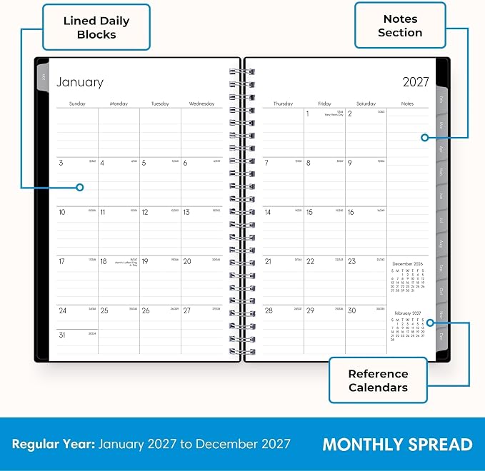 Blue Sky 2027 Weekly & Monthly Planner, 5"x8", Enterprise | January 2027 - December 2027, Flexible Cover, Durable Twin Wire Binding, Laminated Tabs
