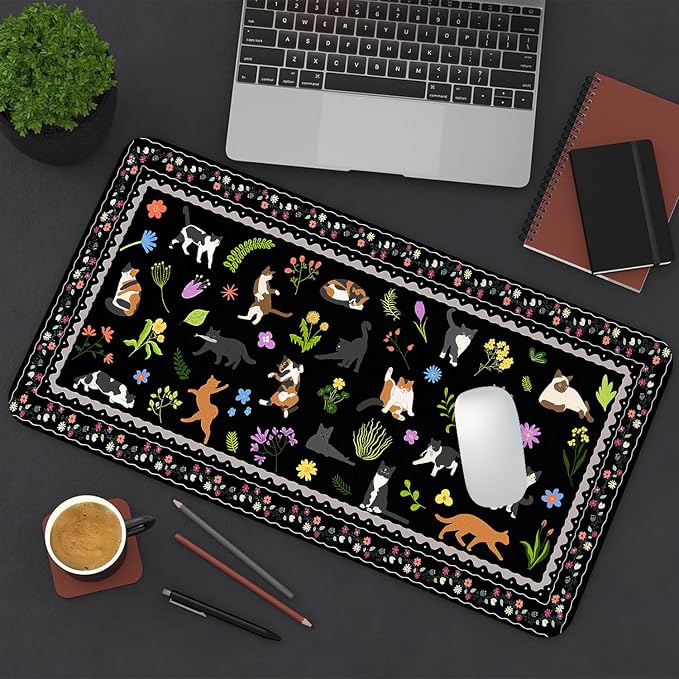 Cute Cats Large Mouse Pad, Desk Matt for Desktop, PU Leather Waterproof Desk Pad, Computer PC Laptop Protector Gaming Mouse Pads for Cat Lover Gifts (27.5" x 13.8")