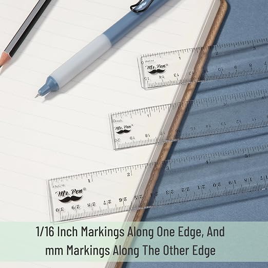 Mr. Pen- Clear Ruler Set, 3 Pack, 6", 8" and 12 Inch, Easy-to-Read Markings | Scratch-Resistant Design, Durable Plastic Rulers for Crafting Office & School, School Supplies