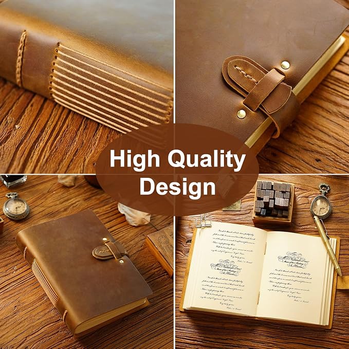 Acidea Leather Vintage Journal, 7.5"x5.5" Hardcover Executive Notebooks, 200 Sheets(400Pages) Blank Kraft Paper Sketchbook, Genuine Leather Handmade Travel Writing Journal Dairy, Gift for Men, Women