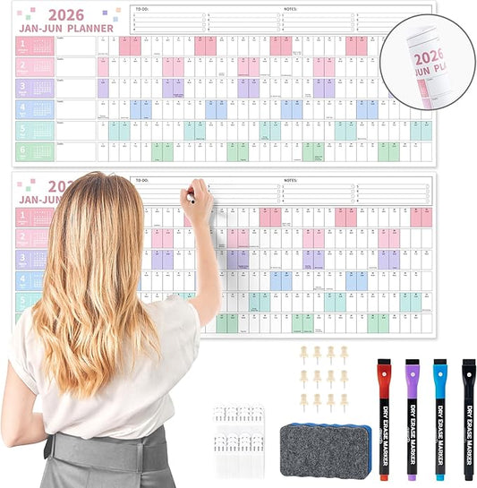 Ospelelf Wall Calendar 2026-2027 Large 16.53" x 43.33" Dry Erase Laminated Calendar for Wall, 24 Month Big Family Calendar, Use Jan 2026 - Dec 2027,Rolled Package (Multicolor)