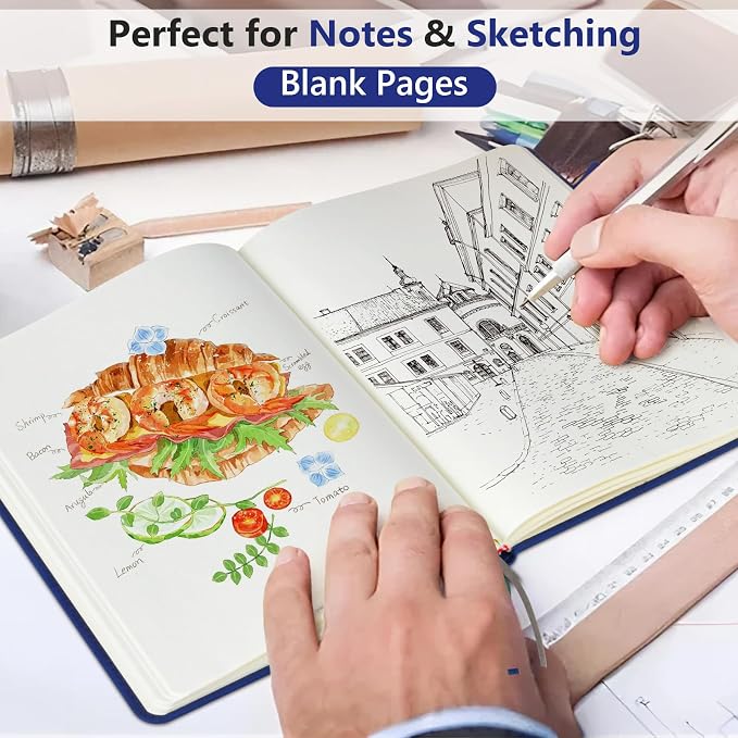 PERCUN Blank Journal Notebook, A5 Hardcover Sketchbook, 140 Pages 5.9"×8.5" | Leather Unlined Notebook for Drawing & Writing, Travel Diary, Art Journal for Men Women, School & Work