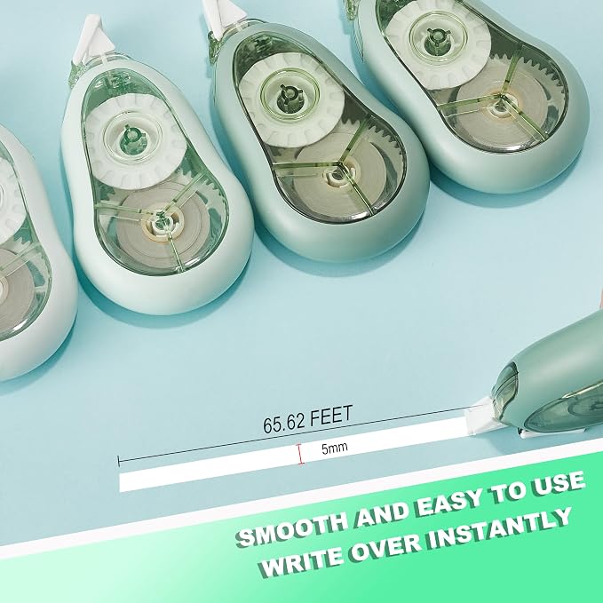 White Correction Tape, 5 Pack, 65.62 Feet Correction Tape for School and Office, School & Office Supplies, (Green)