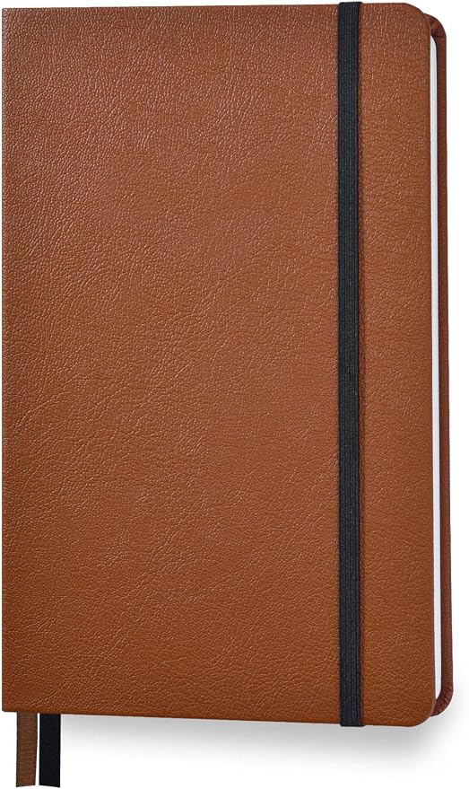 Minimalism Art, Premium Hard Cover Notebook Journal, Classic 5" x 8.3", 122 Numbered Pages, Gusseted Pocket, Ribbon Bookmark, Extra Thick Ink-Proof Paper 120gsm, San Francisco (Squared, Brown)