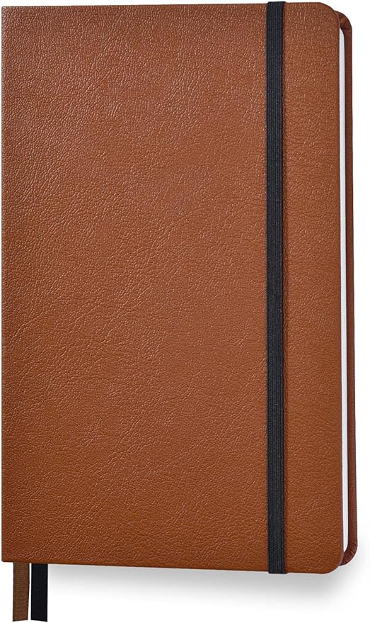 Minimalism Art, Premium Hard Cover Notebook Journal, Classic 5" x 8.3", 122 Numbered Pages, Gusseted Pocket, Ribbon Bookmark, Extra Thick Ink-Proof Paper 120gsm, San Francisco (Plain, Brown)