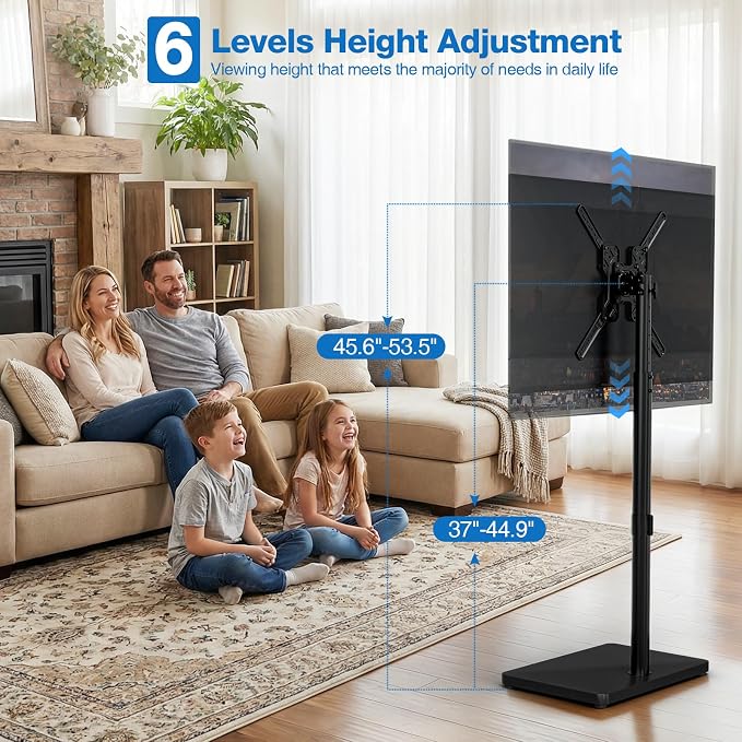 Swivel/Tilt Universal Floor TV Stand with Mount for 13-55 Inch TVs or Monitors, Height Adjustable Tall TV Stand with Sturdy Wooden Base Hold up to 77 lbs, Max VESA 400x400mm, Black