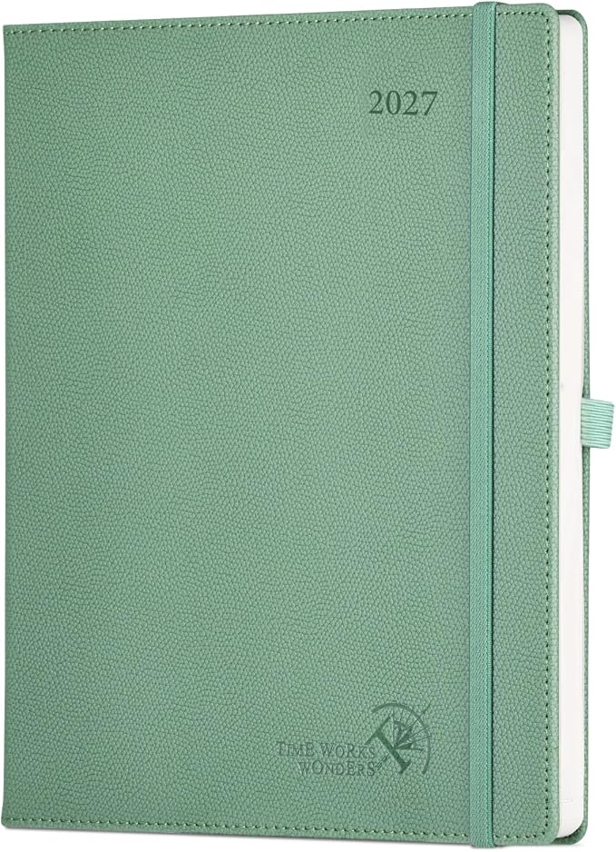 POPRUN 2027 Planner (Large 8.5"x 10.5"), Weekly and Monthly Planner | Daily Calendar Book Jan.2027 - Dec.2027, Appointment Book with Monthly Tabs, Leather Hardcover, Inner Pocket - Army Green