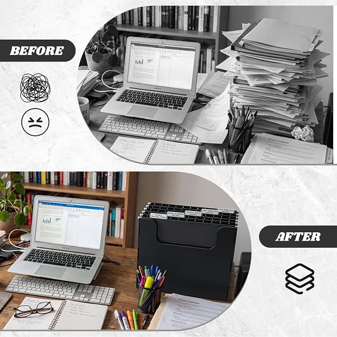 Qeeenar 1 Pcs Desktop Hanging File Organizer Box with 5 Pcs Black Hanging File Folders Letter Size Folder Storage Portable Storage Cabinets Document Holder for Office Supplies Home