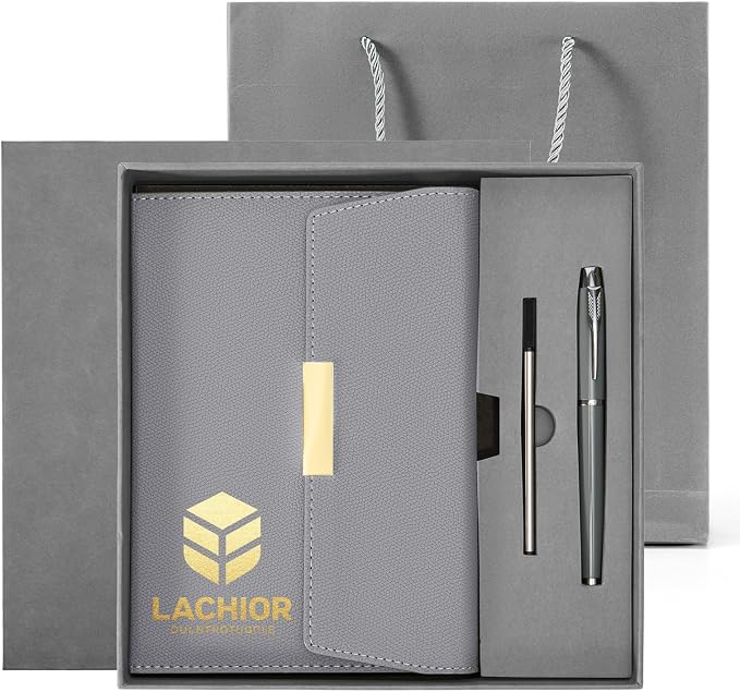 ENOMY Personalized Notebook Set with Pen & Gift Custom A5 Notebook with Magnetic Closure Personalized Journal for Writing Office Graduation Gifts Interviews Men Women, Gray