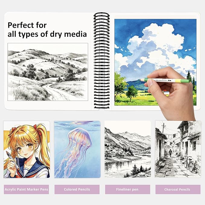 Hardcover Sketchbook,7.2"x8.3"Spiral Bound Drawing Pad, Bow&Cherry Floral | 150gsm(92lb)Acid-Free Thick Paper,Blank Art Journal for Adults,Artists&Beginners,Ideal for Sketching,Doodling and Mixed Media