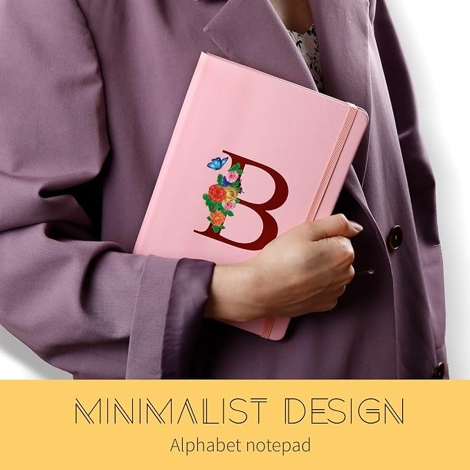 Pink Notebook for Women, 5.7"X8.3" A5 Journal Notebook with Letter H, Dual-Sided Writing Notebook with Dividers, Cute Leather Journal for Work, Business, School, Meetings, Travelers, Small Notebook