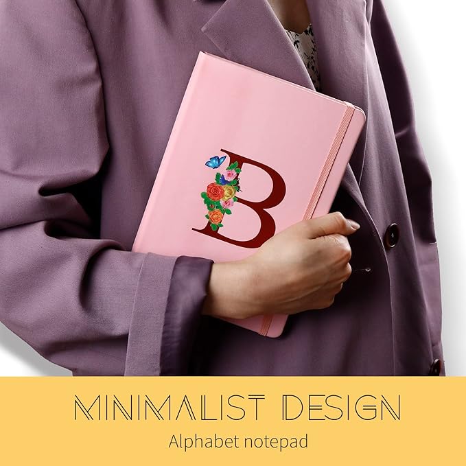Pink Notebook for Women, 5.7"X8.3" A5 Journal Notebook with Letter Y, Dual-Sided Writing Notebook with Dividers, Cute Leather Journal for Work, Business, School, Meetings, Travelers, Small Notebook
