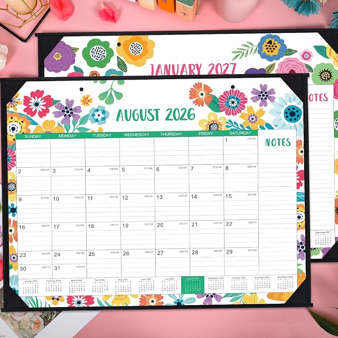 2026-2027 Desk Calendar - Large Desk Calendar 2026-2027, Jul 2026 - Dec 2027, 22" x 17", 18 Month Large Calendar 26-27 with Corner Protectors, To-Do List & Notes, Desk/Wall Calendar for Organizing - Colorful Floral