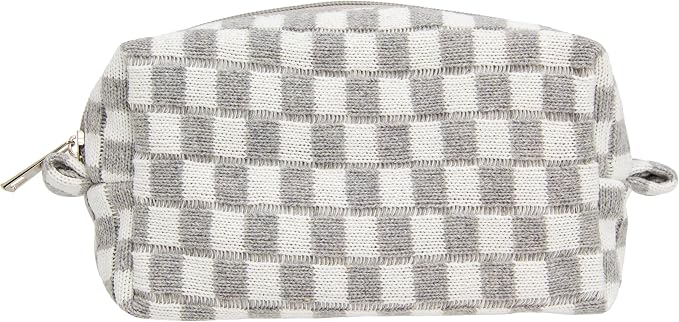 PAZIMIIK Checkered Makeup Bag for Purse, Small Travel Cosmetic Pouch,Grey | Cute Zipper Makeup Organizer for Women, Travel Essentials, Toiletries, Makeup Brushes, Beauty Accessories&Bridesmaid Gifts