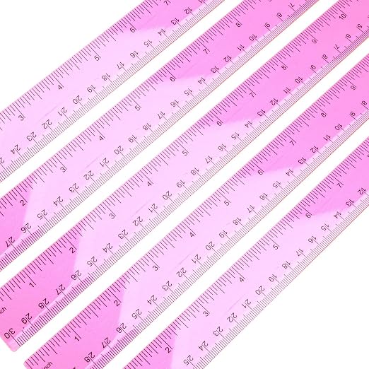 5-Piece Transparent Red Plastic Ruler Set, 12 Inch (30cm), Clear Ruler, Plastic Construction, Ideal for Artists, Designers, Architects, Engineers, Students