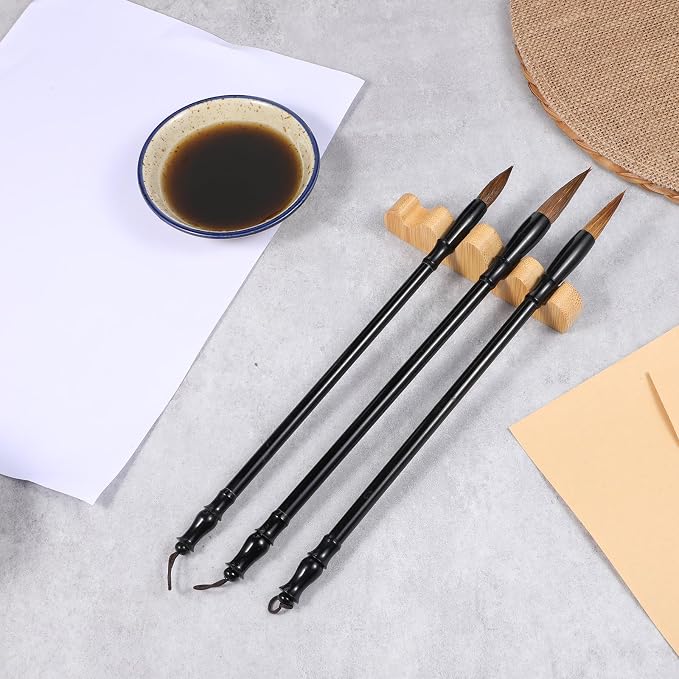 3 Pcs Calligraphy Brush Pens Chinese Sumi Maobi Traditional Wooden Calligraphy Brushes Kanji Art Brushes for Beginner Kanji Ink Painting (3 Sizes)