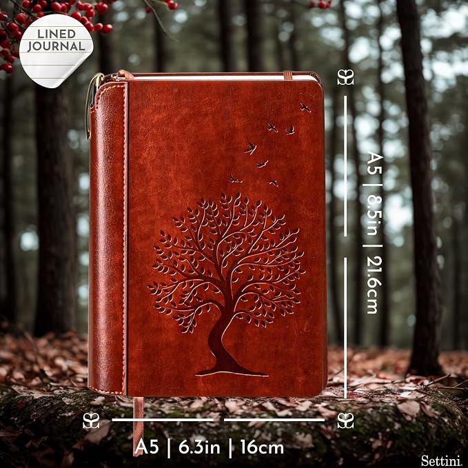 SETTINI® Vegan Leather Journal Gift Set with Pen 192 Pages, Tree of Life | hardcover, luxury pen + unique pen holder, gift box, leather journal, A5, 192 pages, gift