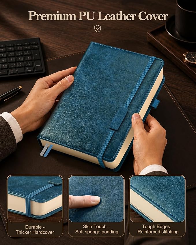 Lined Hardcover Leather Journal Notebook: A4 Journal for Women Men, Blue | 312 Numbered Pages & Content, 100GSM Thick Paper, College Ruled Journals Note Book for Business Work Writing Diary