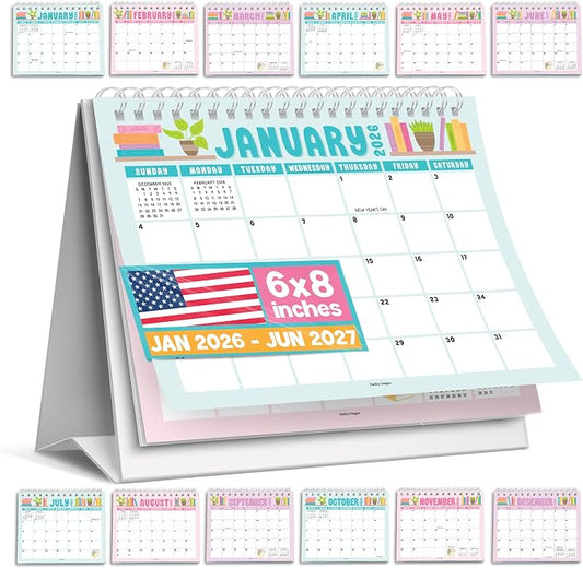 Small Desk Calendar 2026-2027 Standing Flip - 18-Month 2026 Desk Calendar Small for Home, Office & School, Standing Desks Calendars 2026-2027, Mini Desks Calendars, Back to School Teacher Gifts