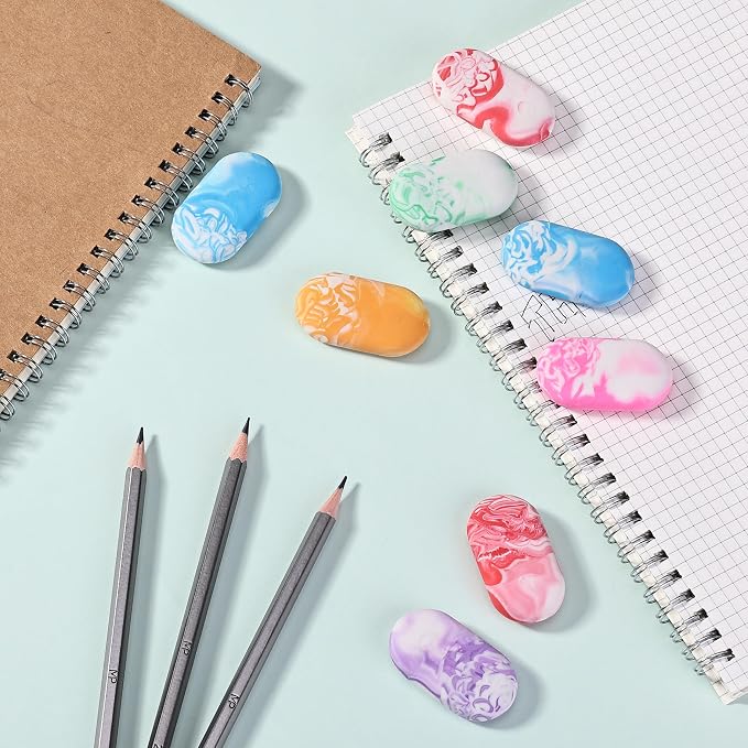 Mr. Pen- Marble Pencil Erasers, 12 Pack, 1" x 2" | Soft Rubber Marble Pencil Erasers for School, Office, Art Sketching, Homework, Exams, Clean Smudge-Free Correction