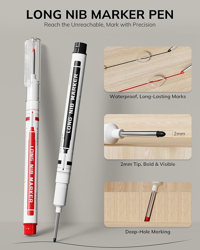 STAGEEK 2.8mm Carpenter Pencils with Sharpener, 2-Pack, Storage Case | 26 Refills, Deep Hole Long Nib Marker, Waterproof Heavy Duty Woodworking Tools for Architect Construction Electricians