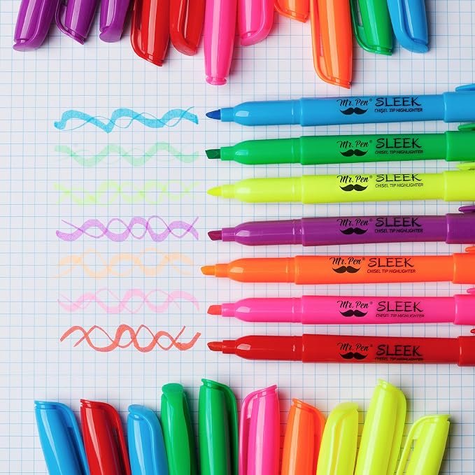 Mr. Pen- Highlighters Assorted Colors, 28 Pack, Chisel Tip | 7 Bright Fluorescent Colors, Quick Dry, Odorless & Non-Toxic Ink